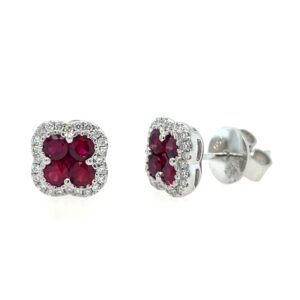 White Gold Ruby Earrings with Diamonds