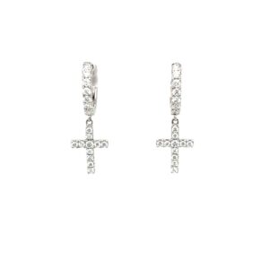 White Gold Cross Earrings with Diamonds