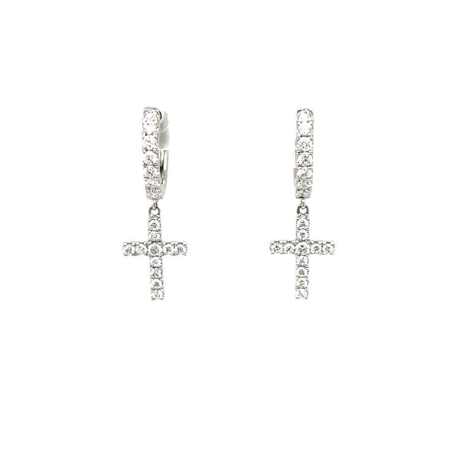 White Gold Cross Earrings with Diamonds