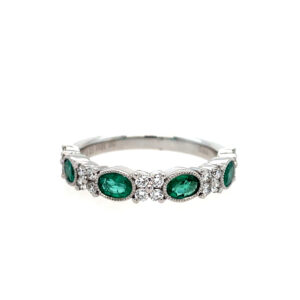 White Gold Emerald & Diamond Stackable Band