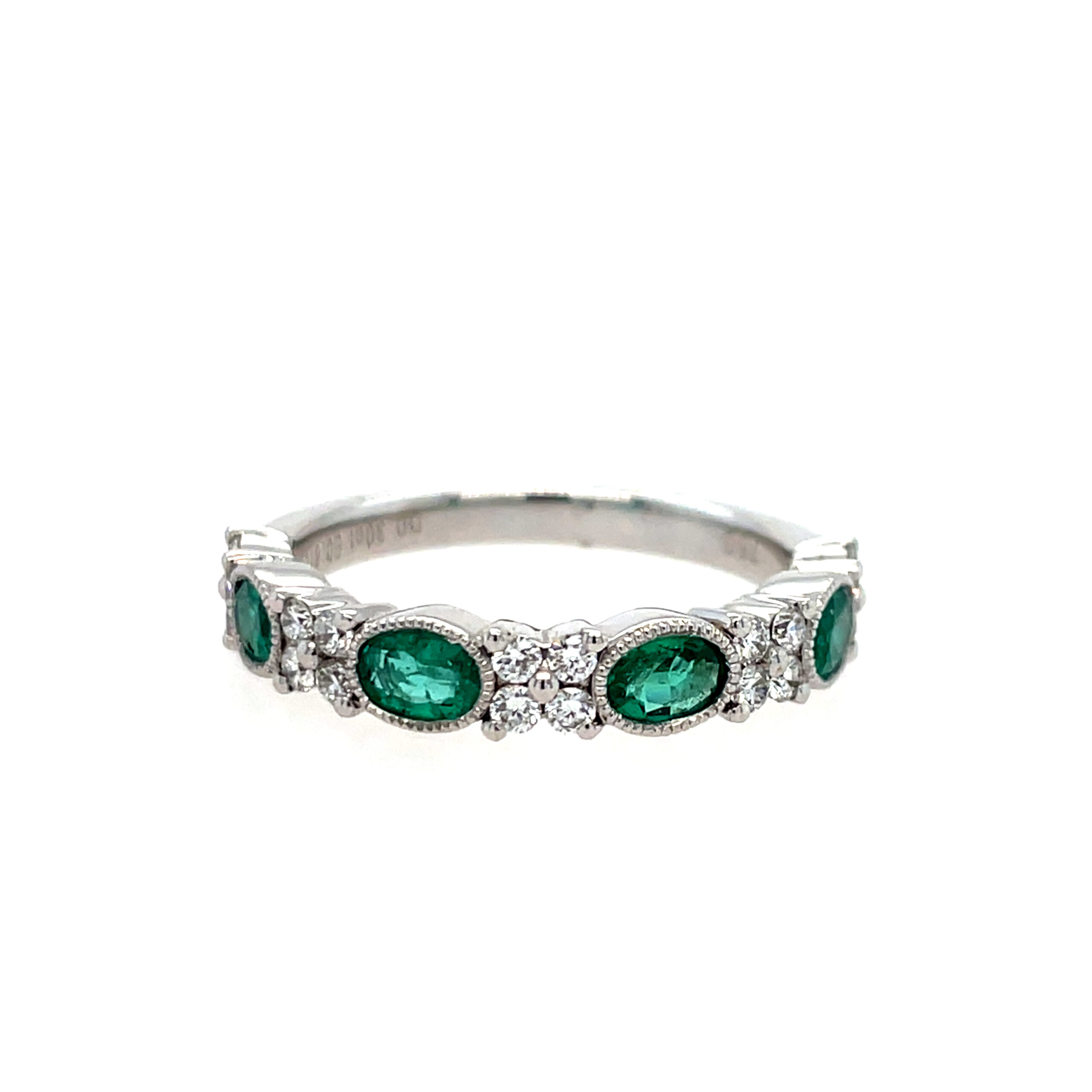 White Gold Emerald & Diamond Stackable Band