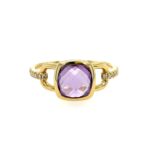 Yellow Gold Amethyst Ring with Diamonds