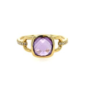 Yellow Gold Amethyst Ring with Diamonds