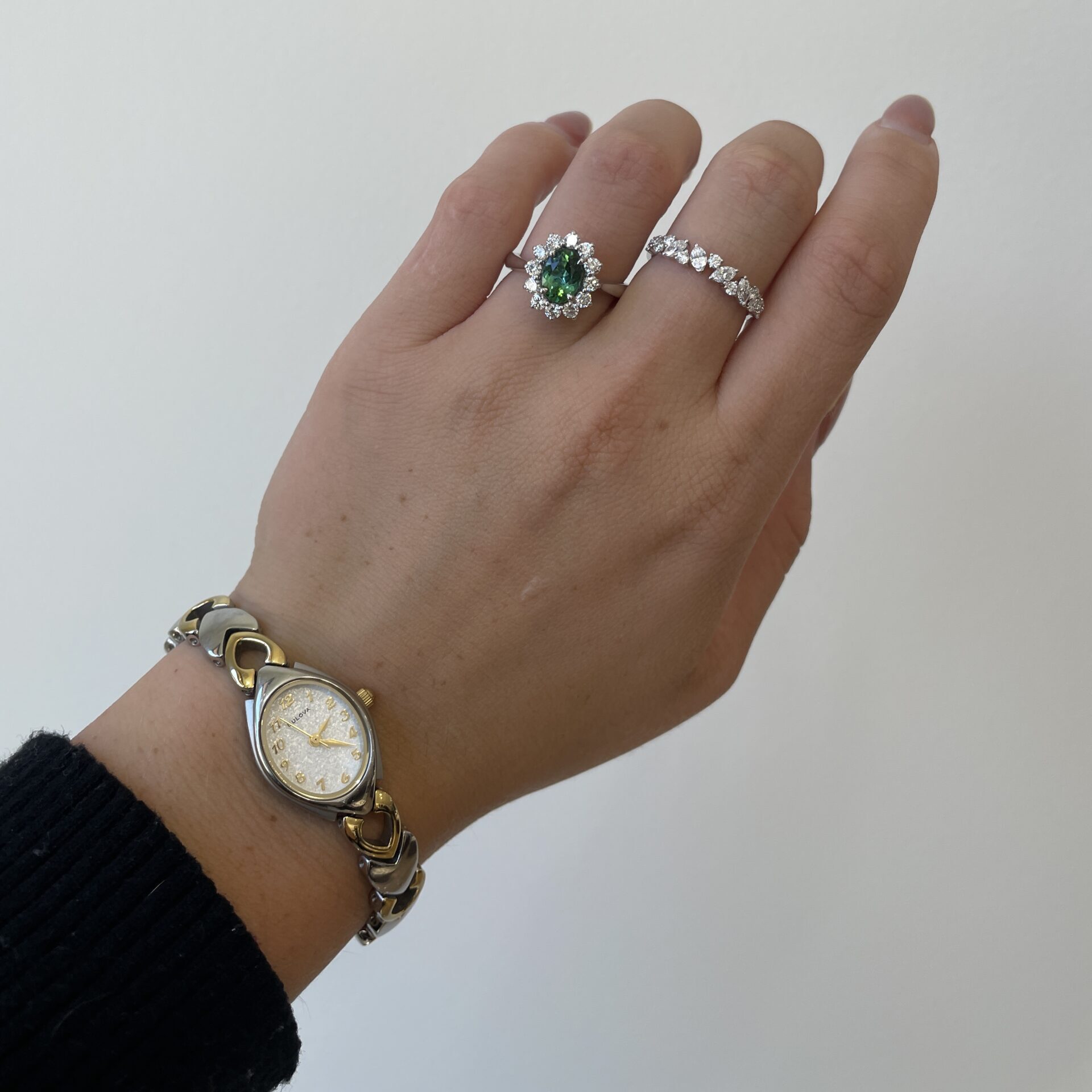 White Gold Green Tourmaline and Diamond Ring