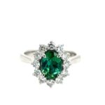 White Gold Green Tourmaline and Diamond Ring