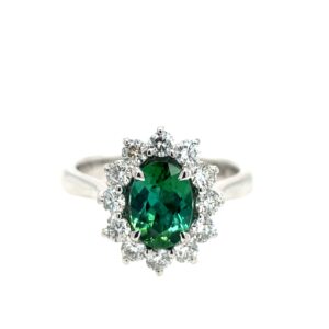 White Gold Green Tourmaline and Diamond Ring