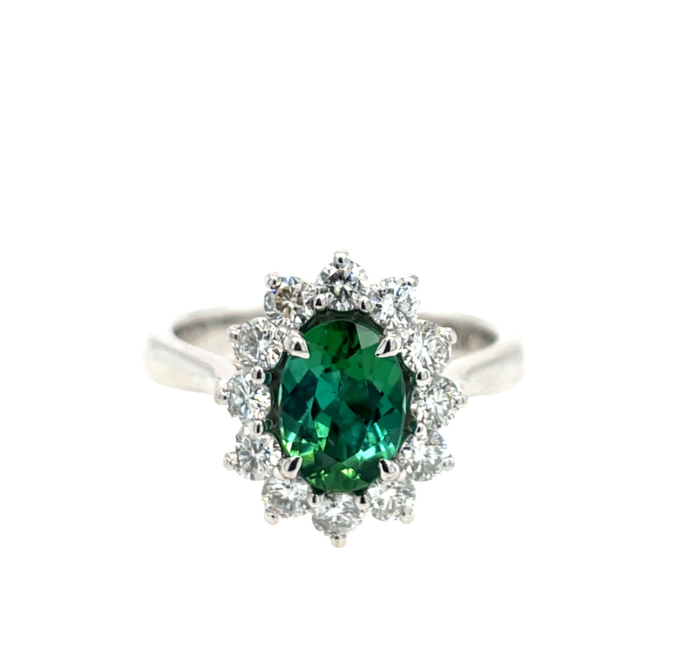 White Gold Green Tourmaline and Diamond Ring