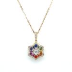 Yellow Gold Multi-Colored Sapphire Necklace with Diamonds