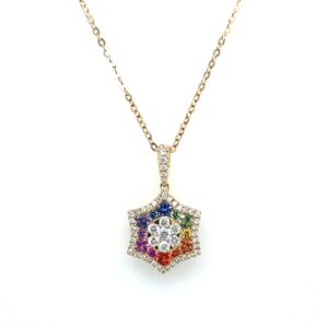 Yellow Gold Multi-Colored Sapphire Necklace with Diamonds