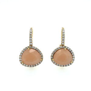 Yellow Gold Sunstone and Diamond Earrings