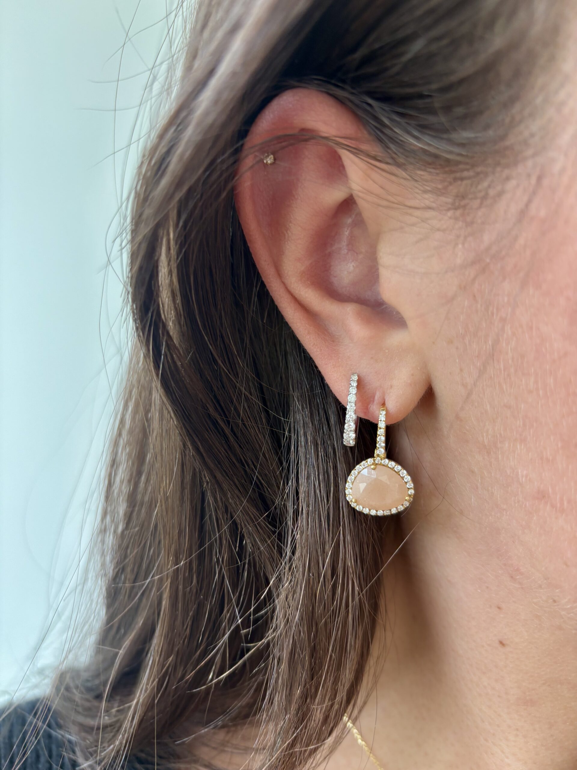 Yellow Gold Sunstone and Diamond Earrings