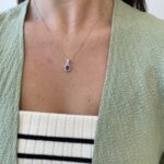 White Gold Diamond Halo Sapphire Necklace