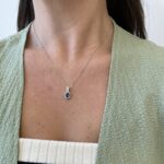 White Gold Diamond Halo Sapphire Necklace