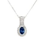 White Gold Diamond Halo Sapphire Necklace