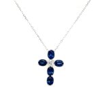 White Gold Sapphire and Diamond Cross Necklace