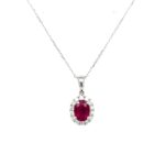 White Gold Ruby and Diamond Pendant Necklace