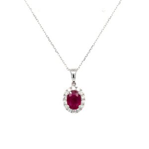 White Gold Ruby and Diamond Pendant Necklace