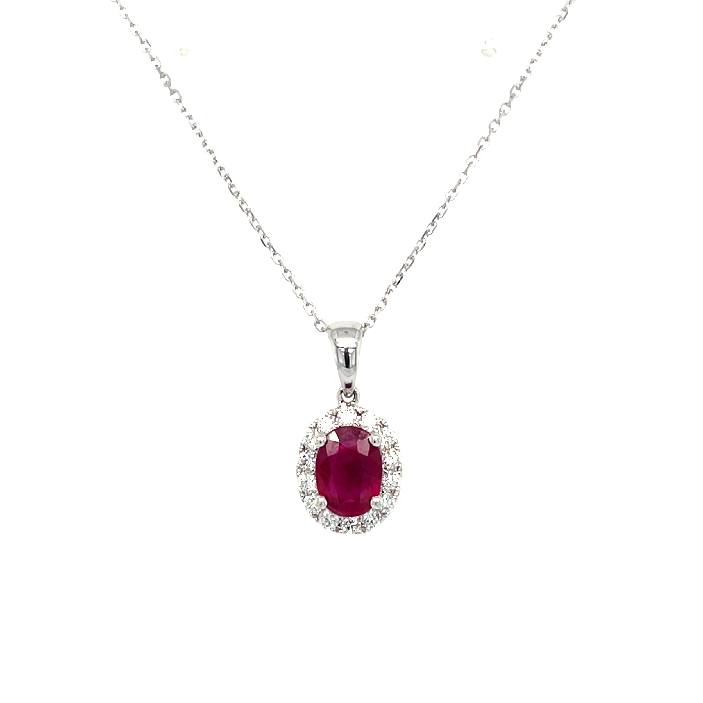 White Gold Ruby and Diamond Pendant Necklace