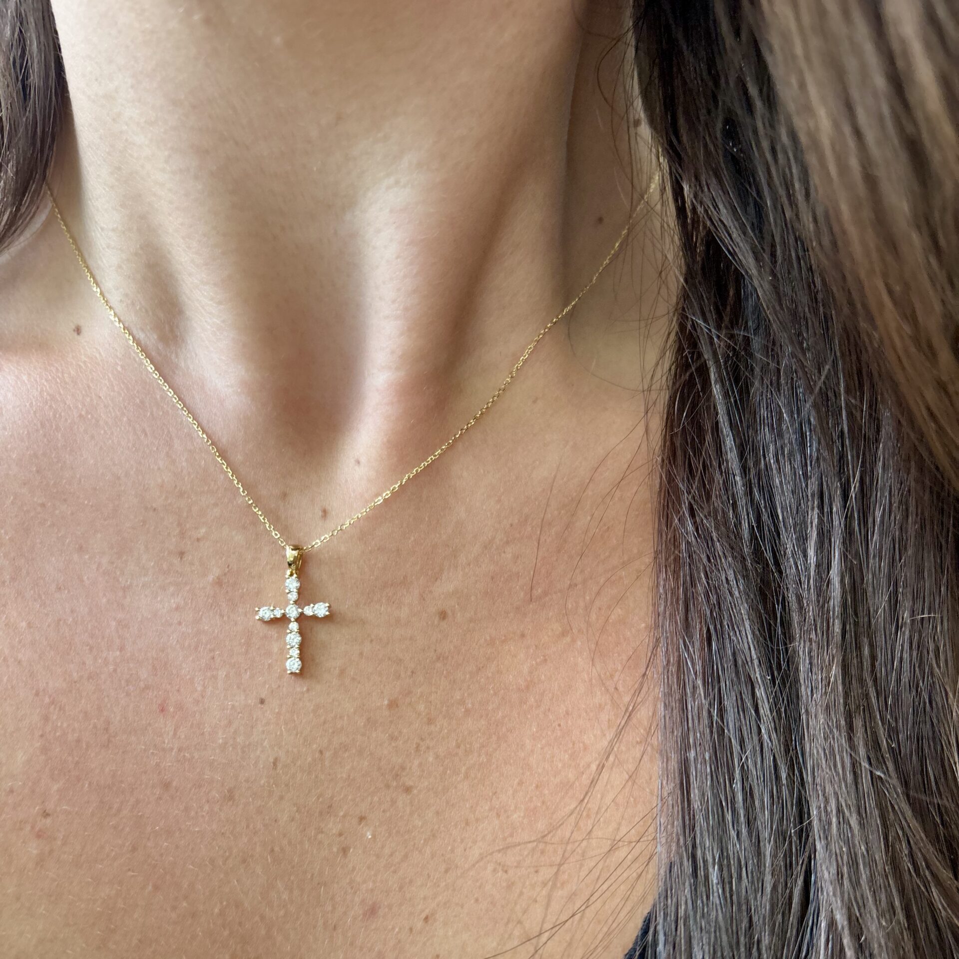 Yellow Gold Diamond Cross Necklace