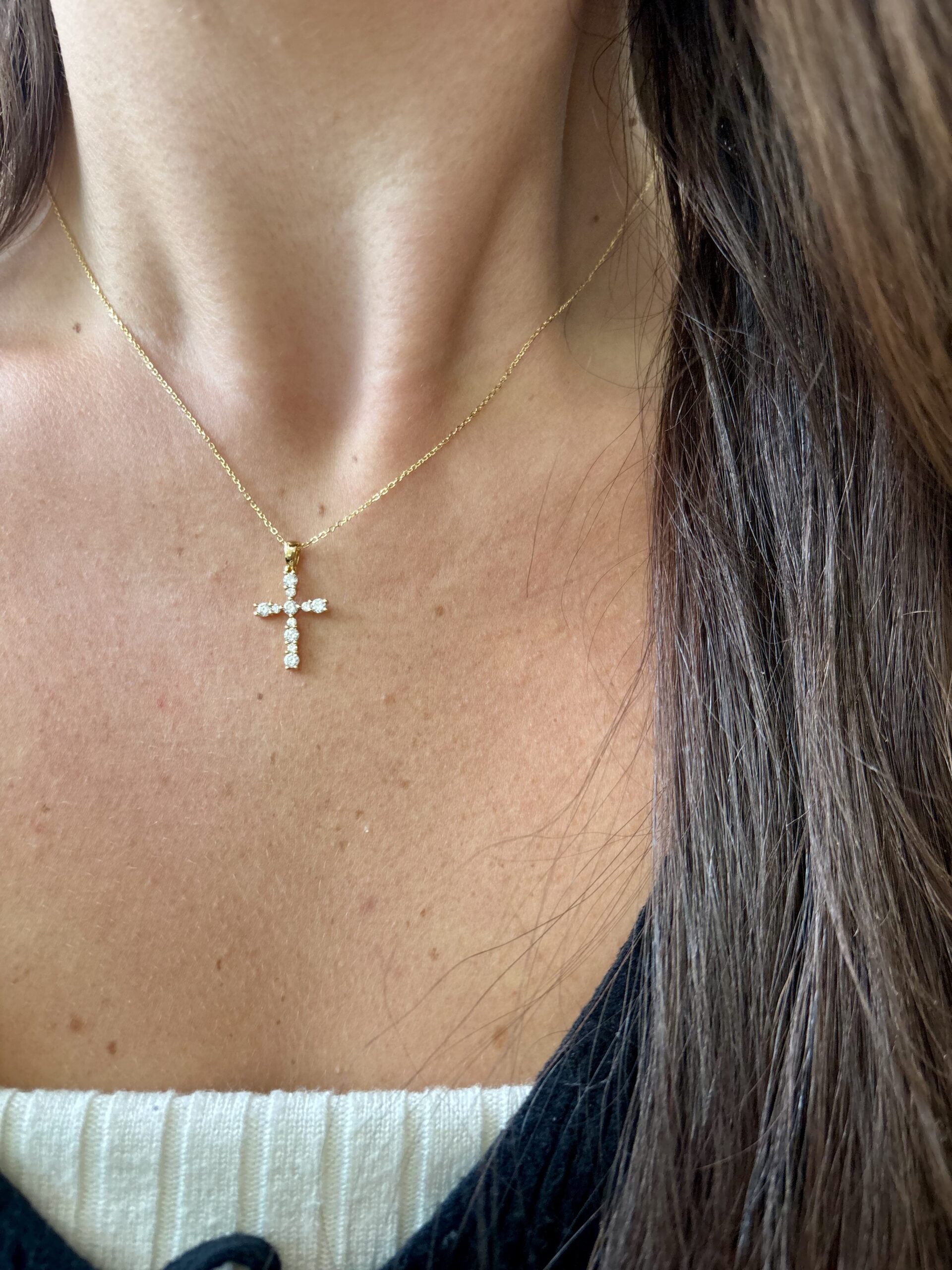 Yellow Gold Diamond Cross Necklace