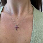 White Gold Ruby and Diamond Cross Pendant Necklace