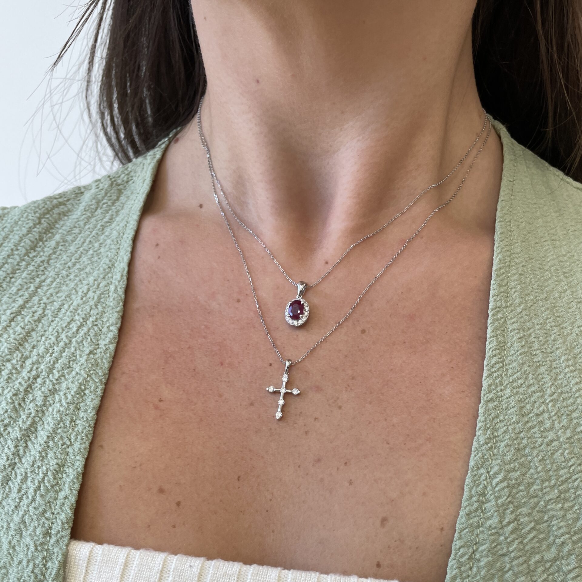 White Gold Ruby and Diamond Pendant Necklace