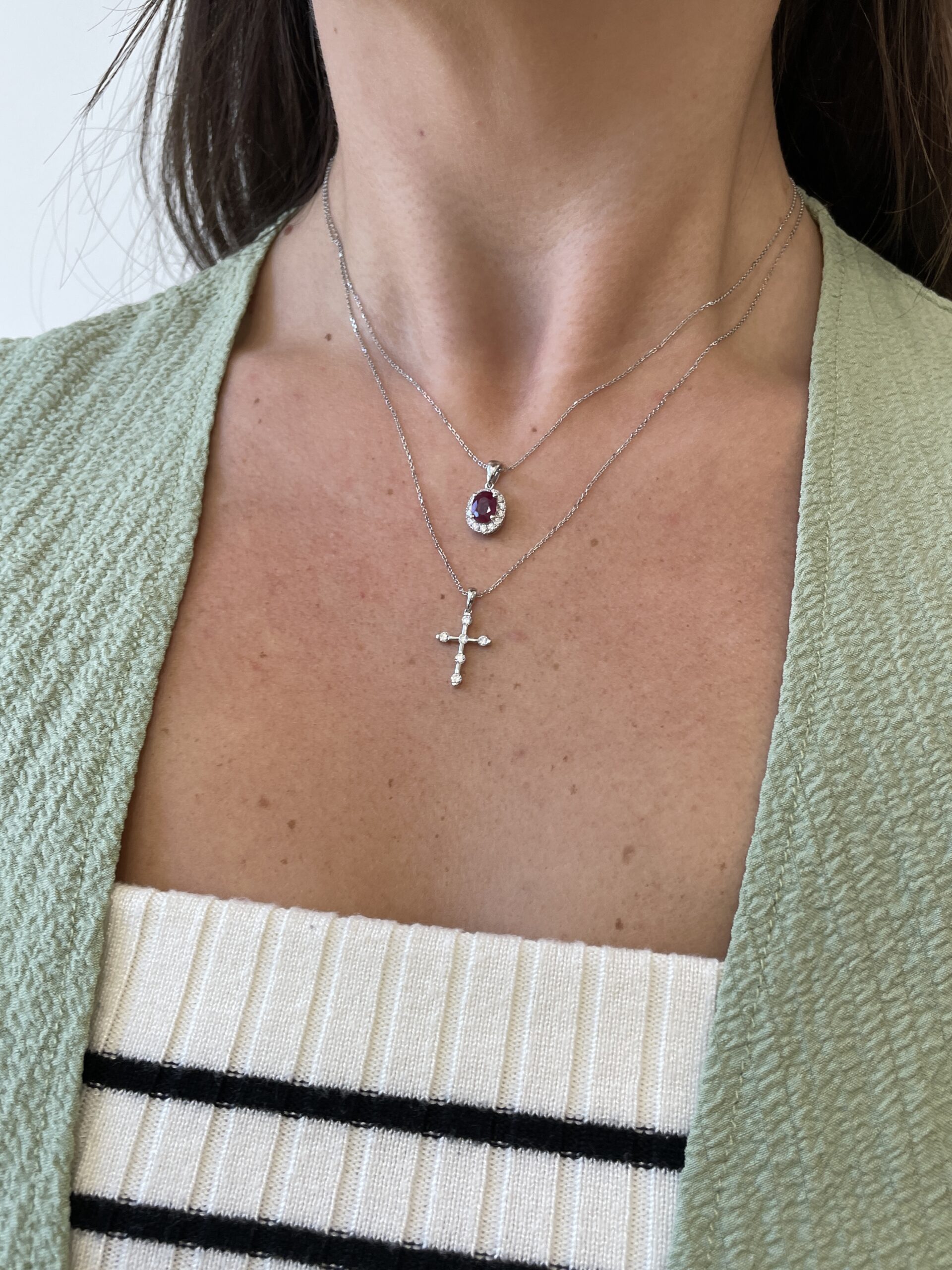 White Gold Ruby and Diamond Pendant Necklace