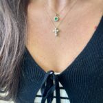 Yellow Gold Emerald Necklace with Diamond Halo
