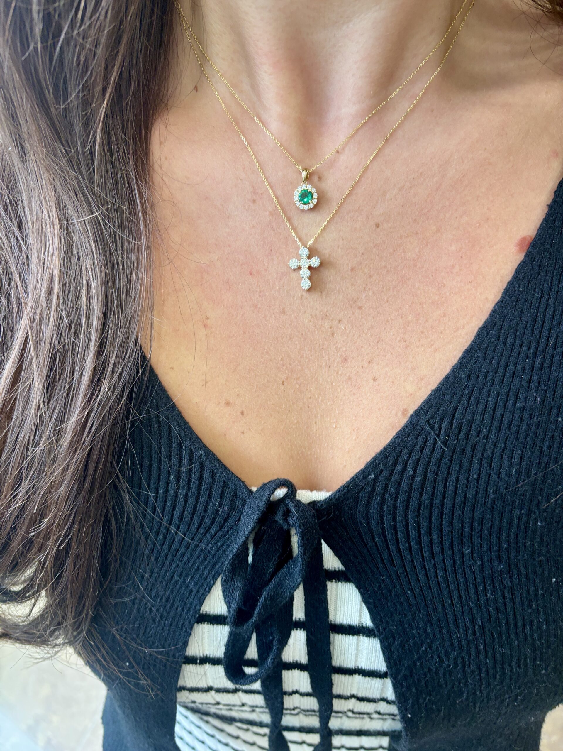 Yellow Gold Emerald Necklace with Diamond Halo