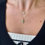 Yellow Gold Emerald and Diamond Cross Necklace