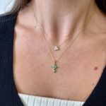 Yellow Gold Emerald and Diamond Cross Necklace
