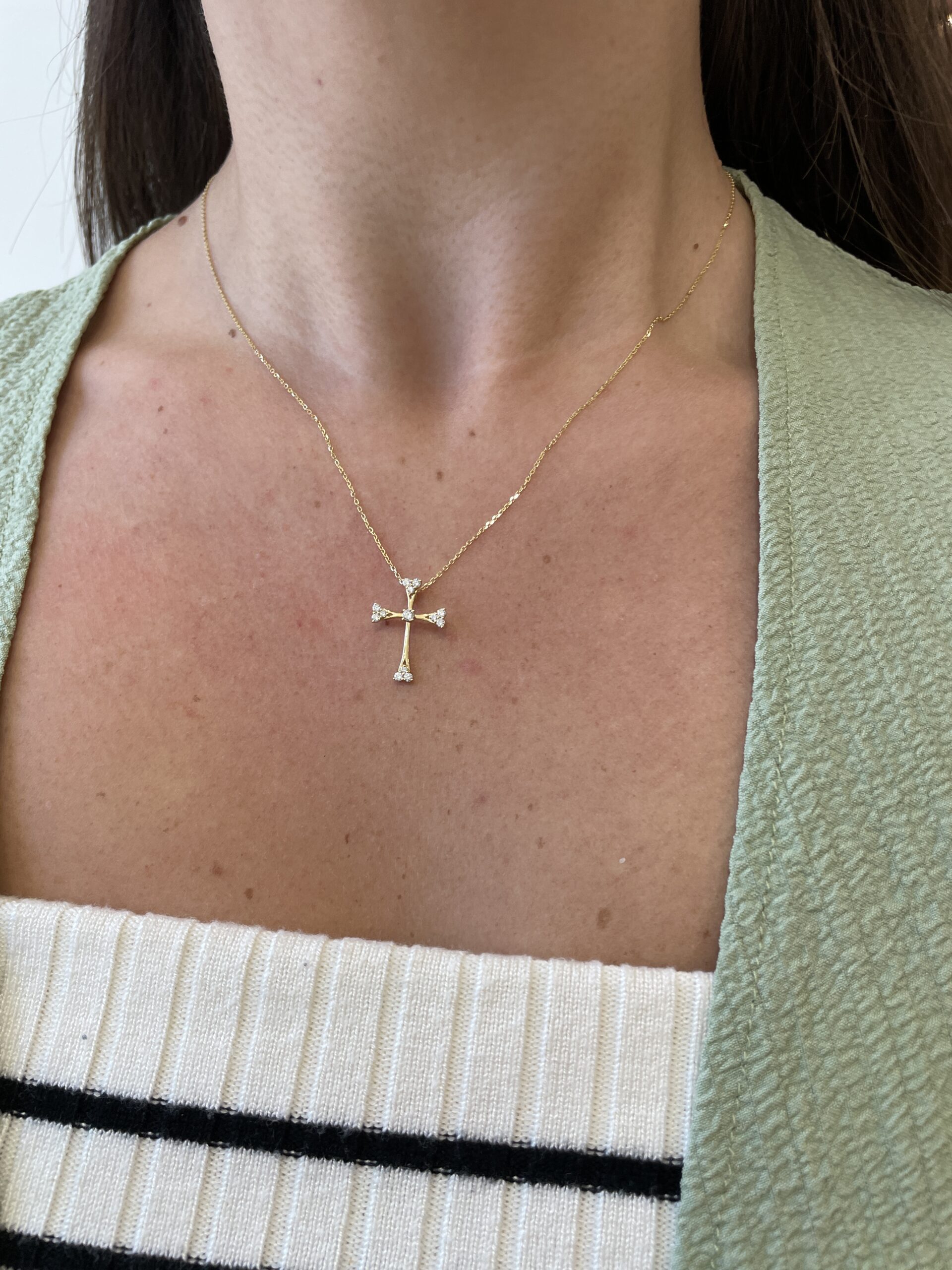 Yellow Gold Diamond Cross Necklace
