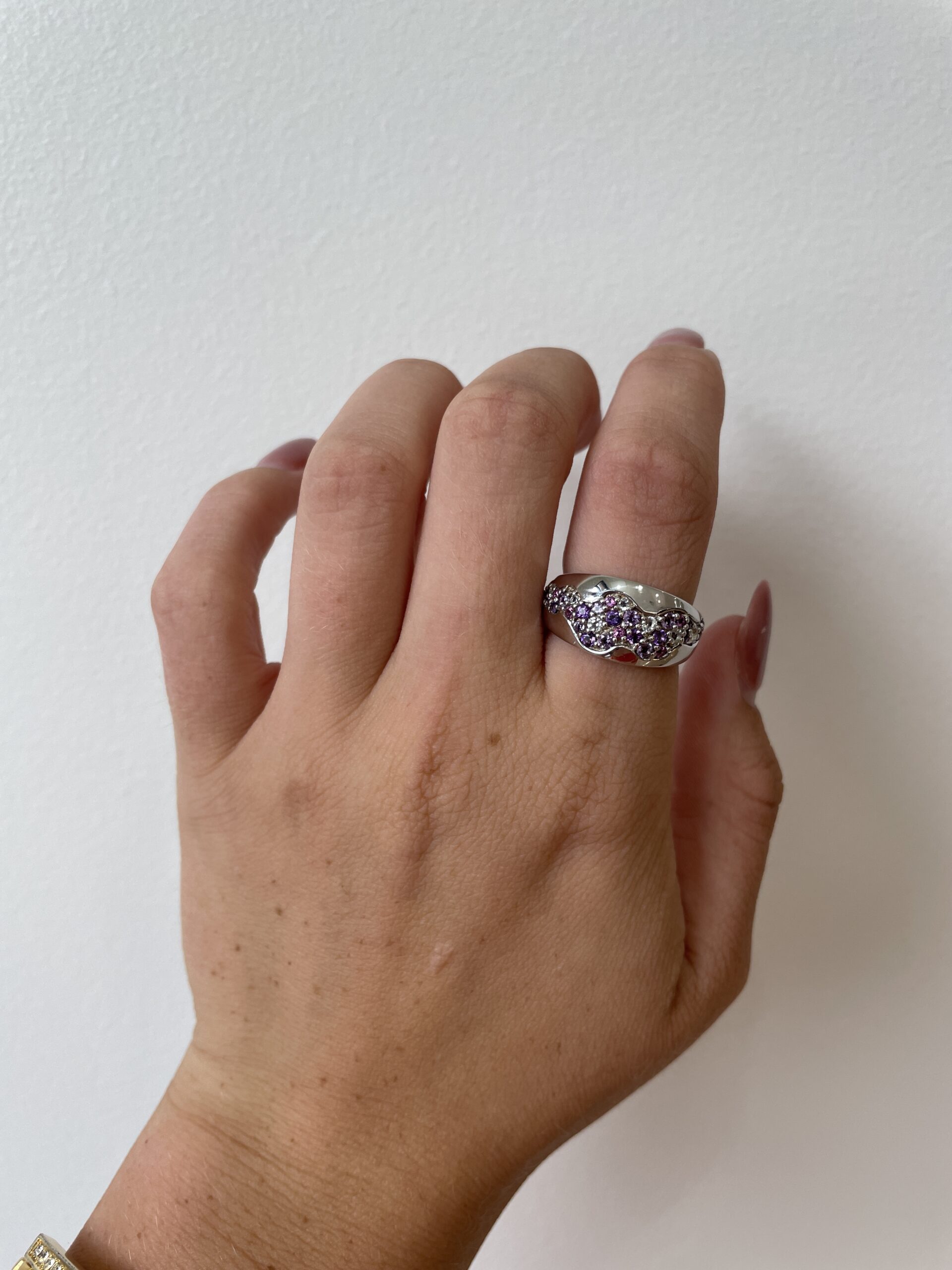Sterling Silver Ring with Amethyst, Rhodolite Garnet, & White Topaz