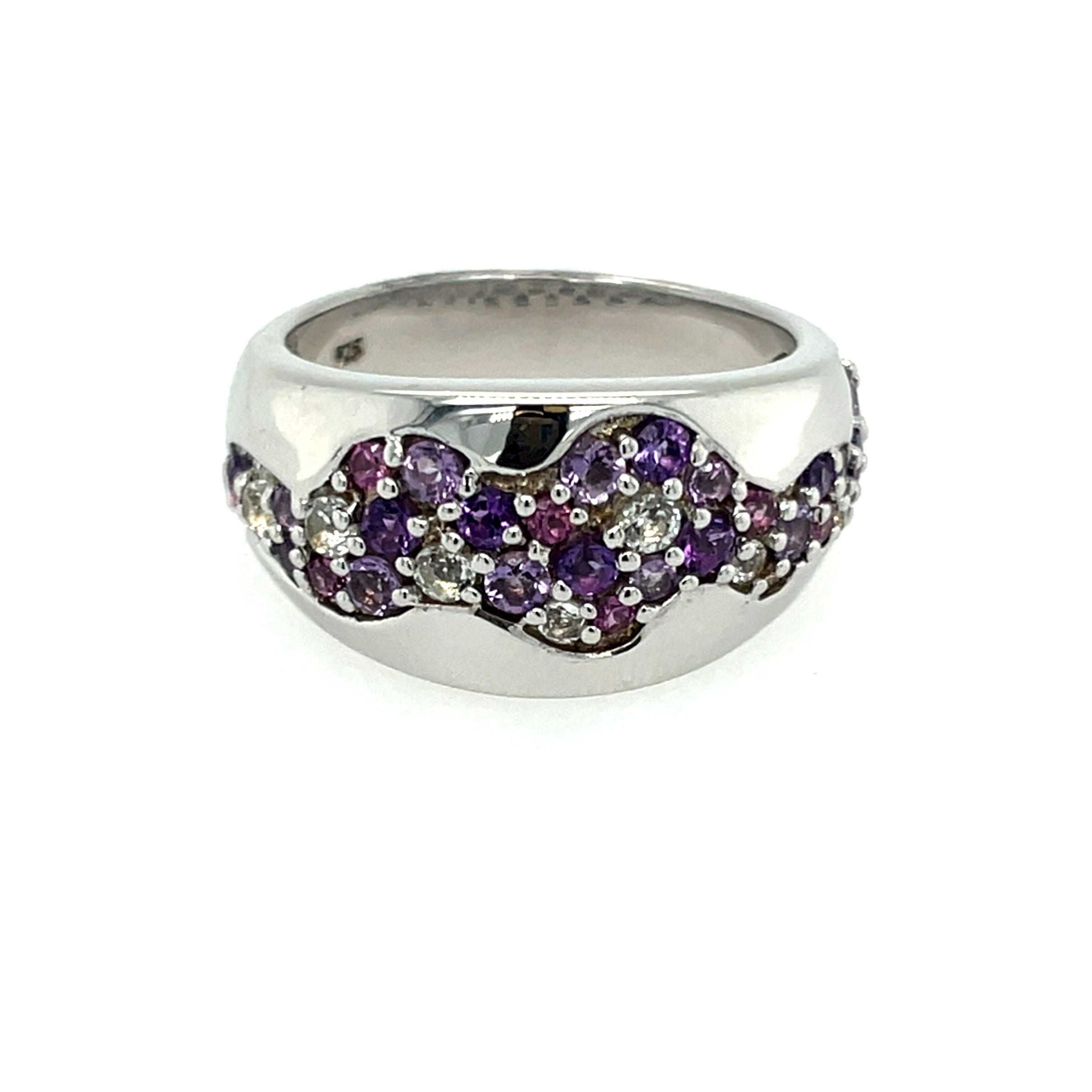 Sterling Silver Ring with Amethyst, Rhodolite Garnet, & White Topaz