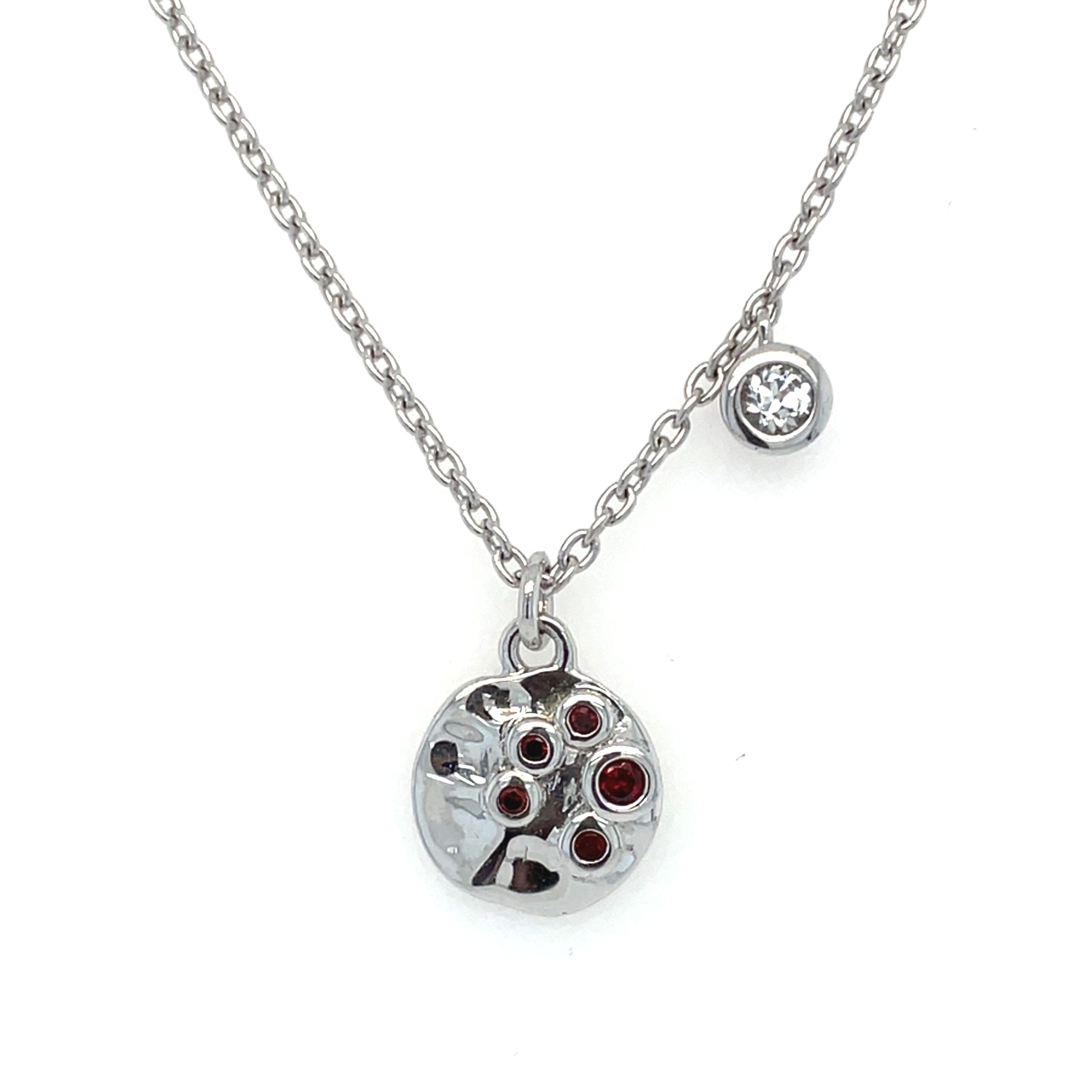 Sterling Silver Necklace with Garnets and White Topaz