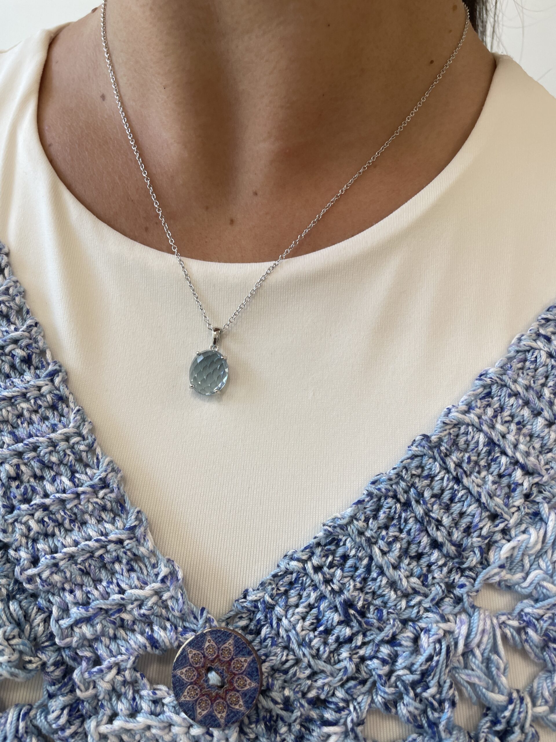 Sterling Silver Blue Topaz Pendant Necklace