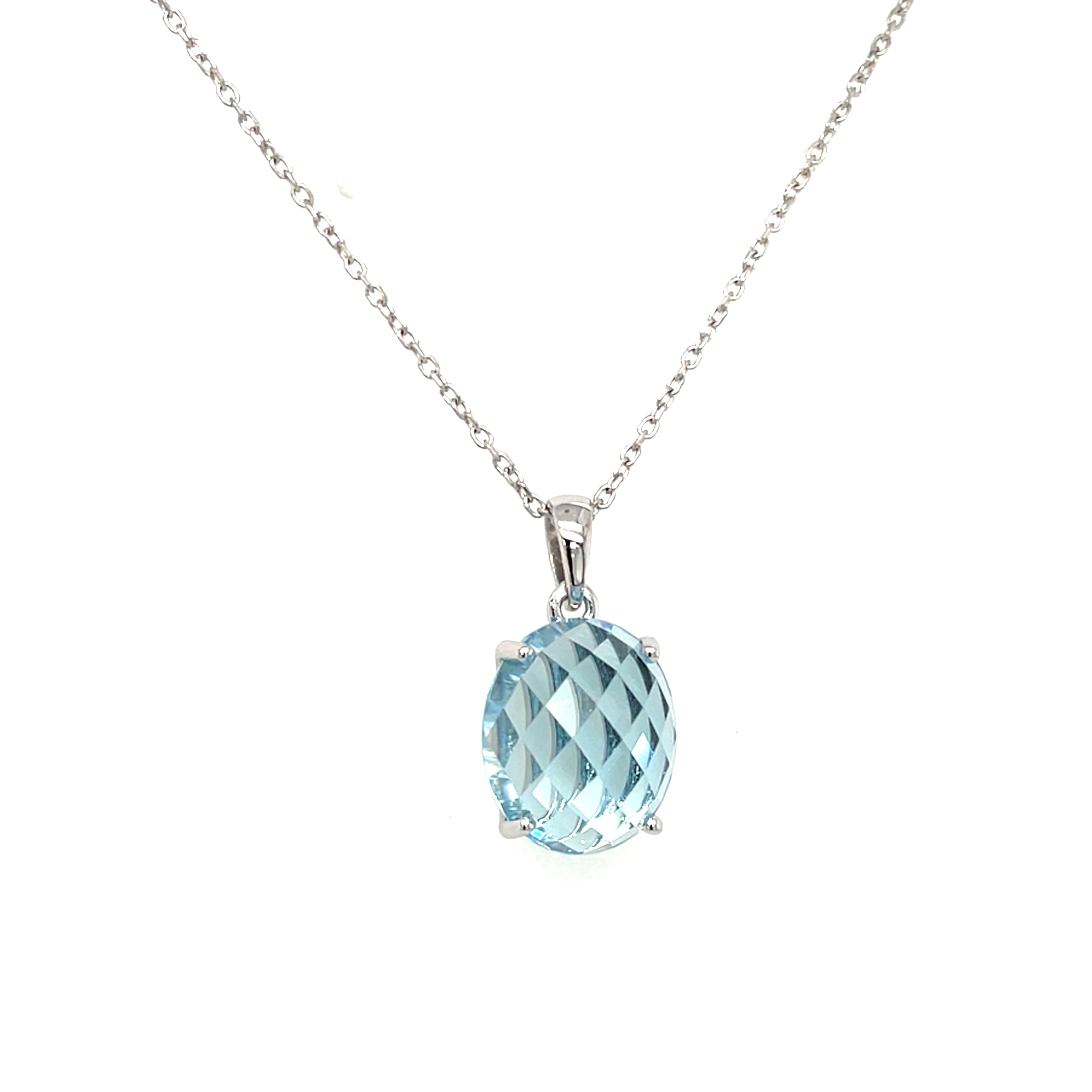 Sterling Silver Blue Topaz Pendant Necklace