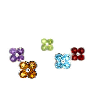 Sterling Silver Clover Gemstone Stud Earrings