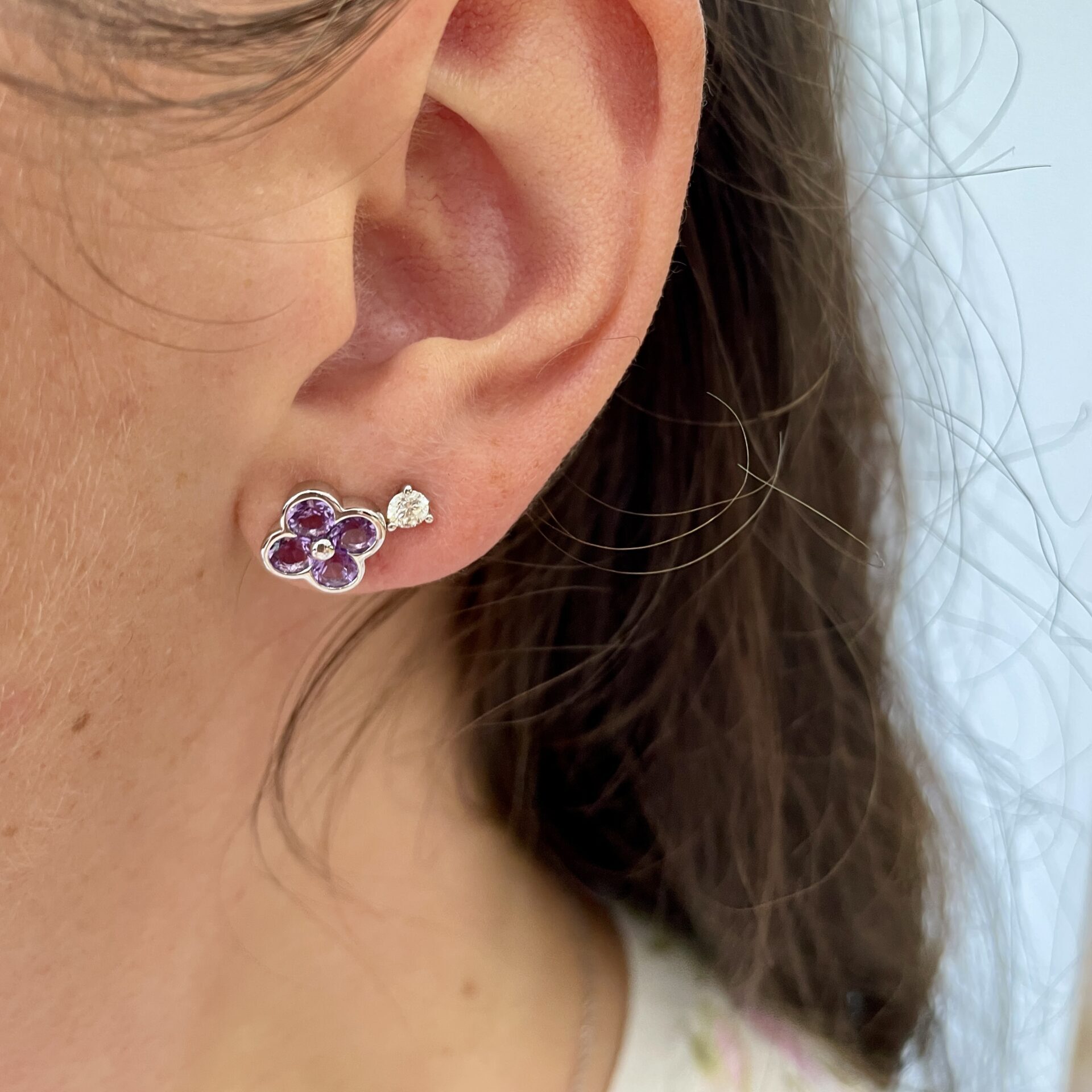 Sterling Silver Clover Gemstone Stud Earrings