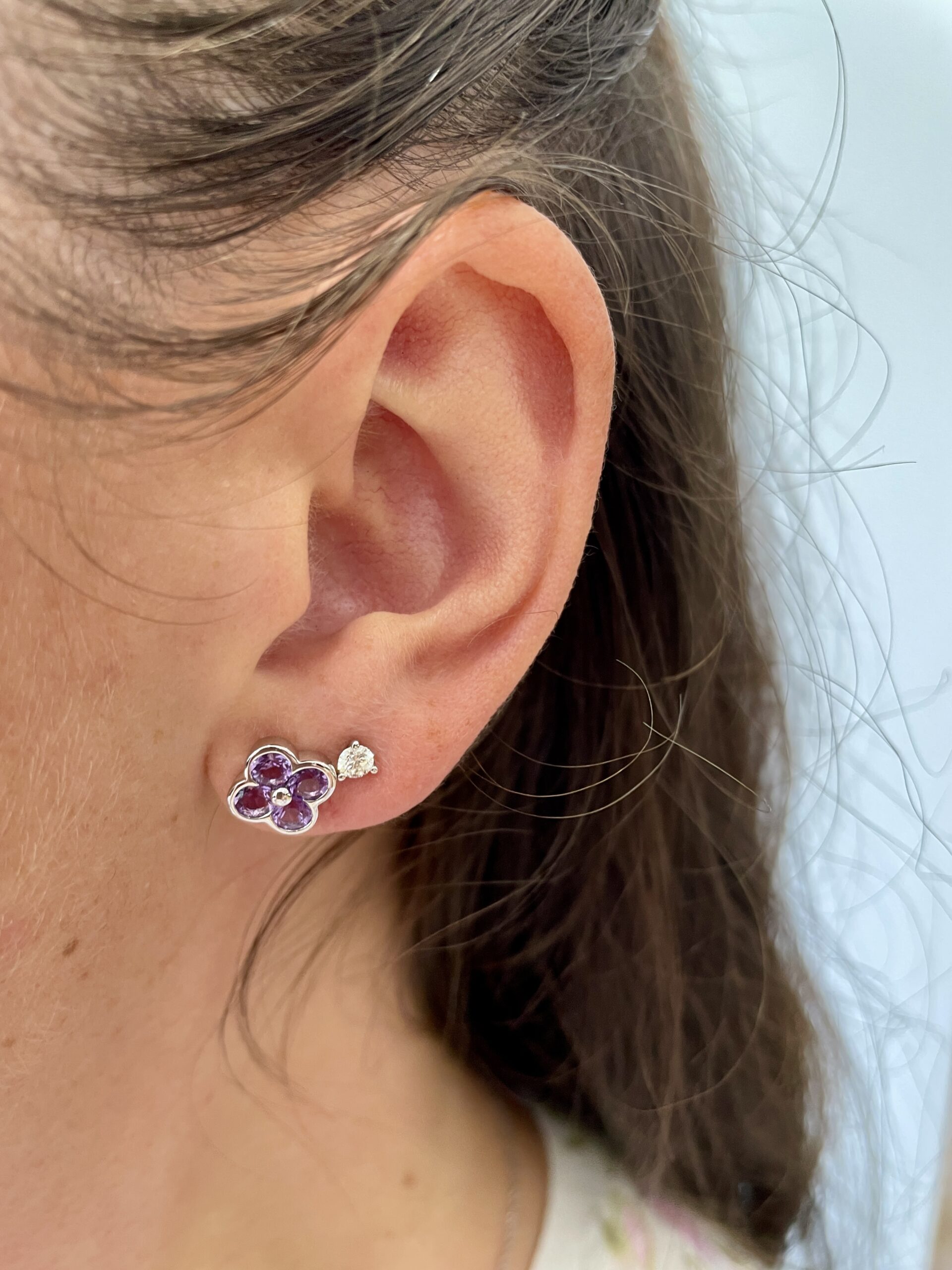 Sterling Silver Clover Gemstone Stud Earrings
