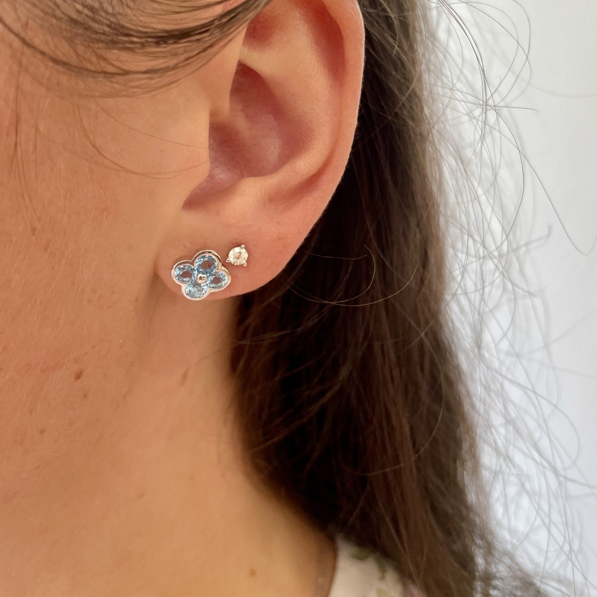 Sterling Silver Clover Gemstone Stud Earrings