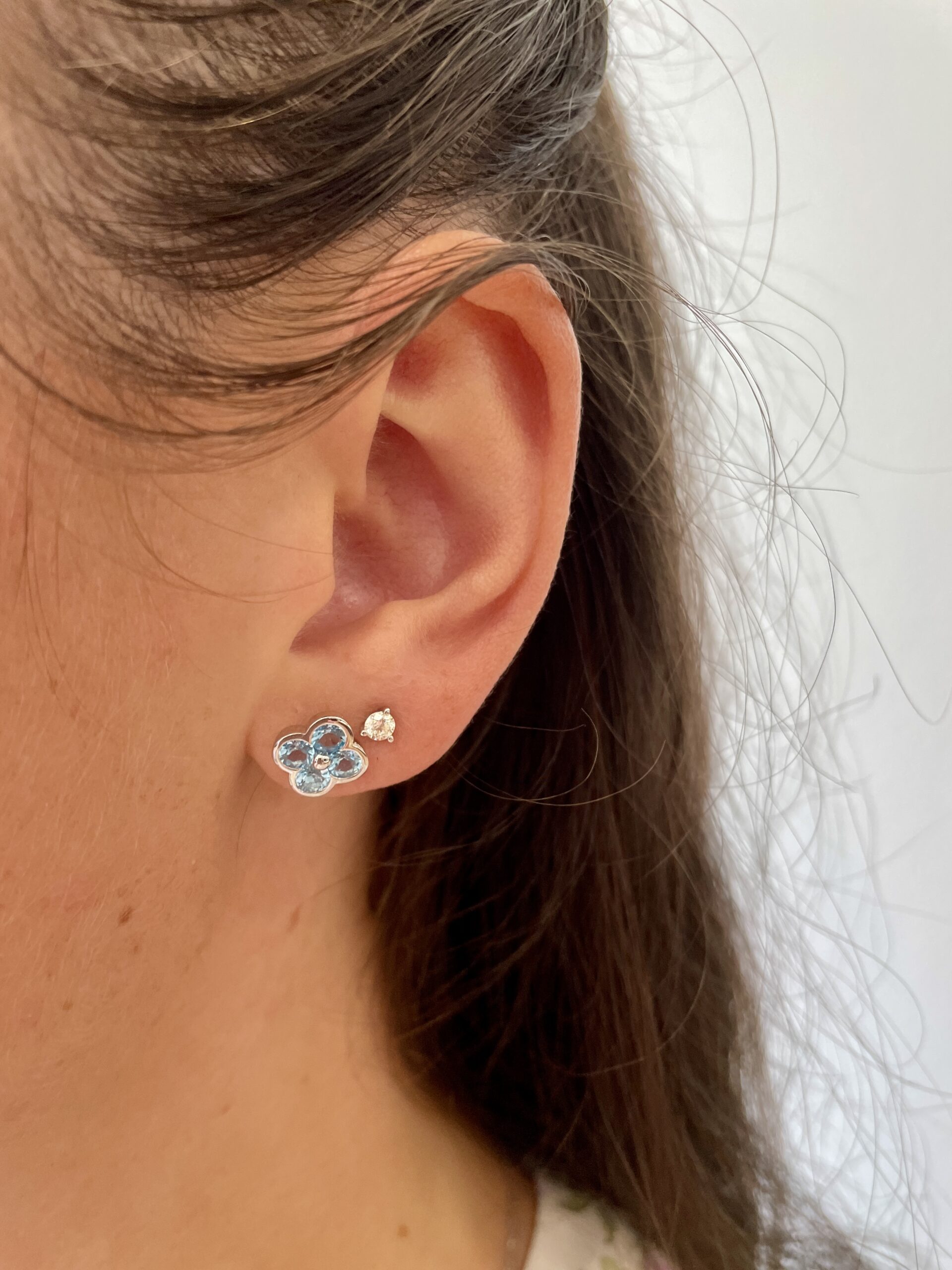 Sterling Silver Clover Gemstone Stud Earrings