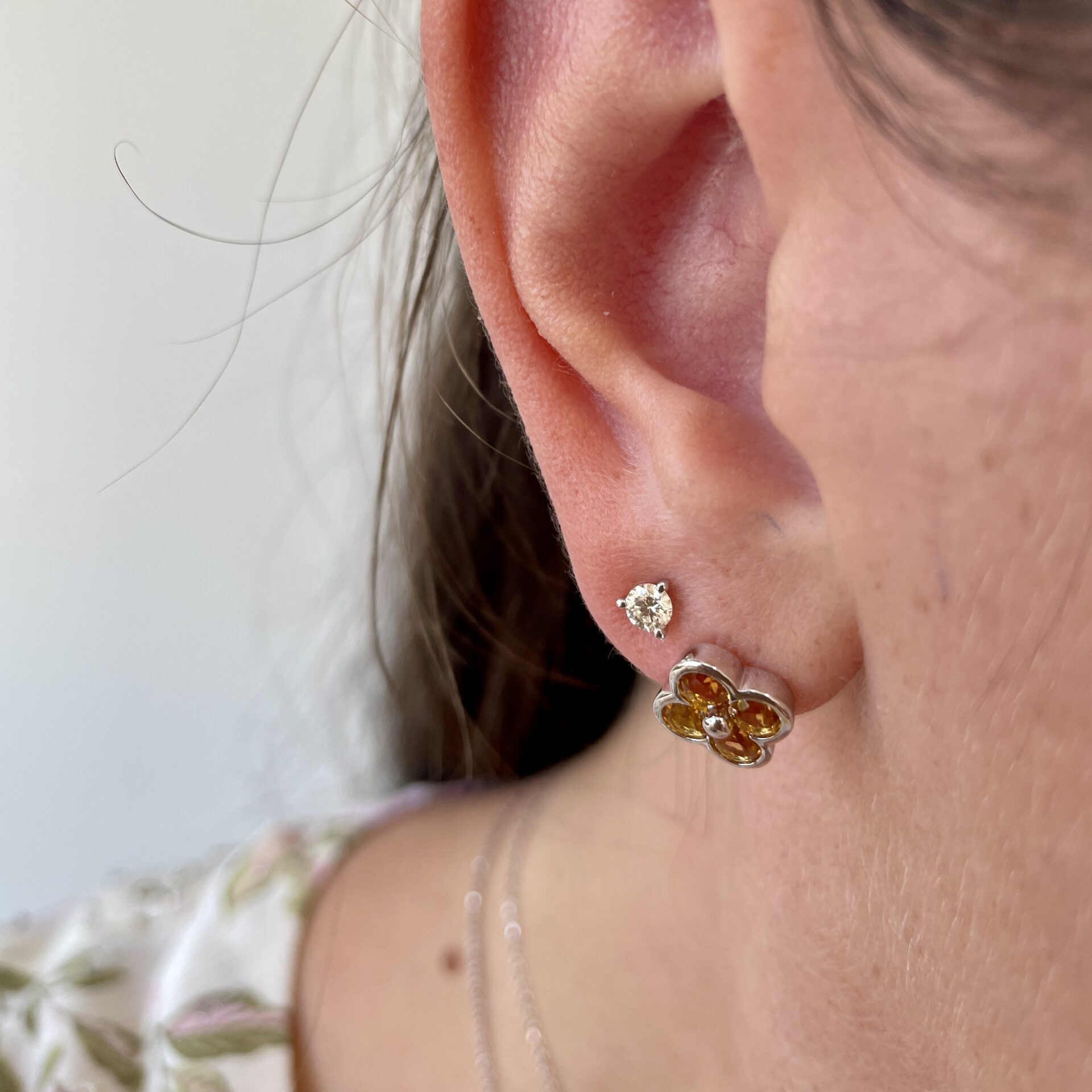 Sterling Silver Clover Gemstone Stud Earrings