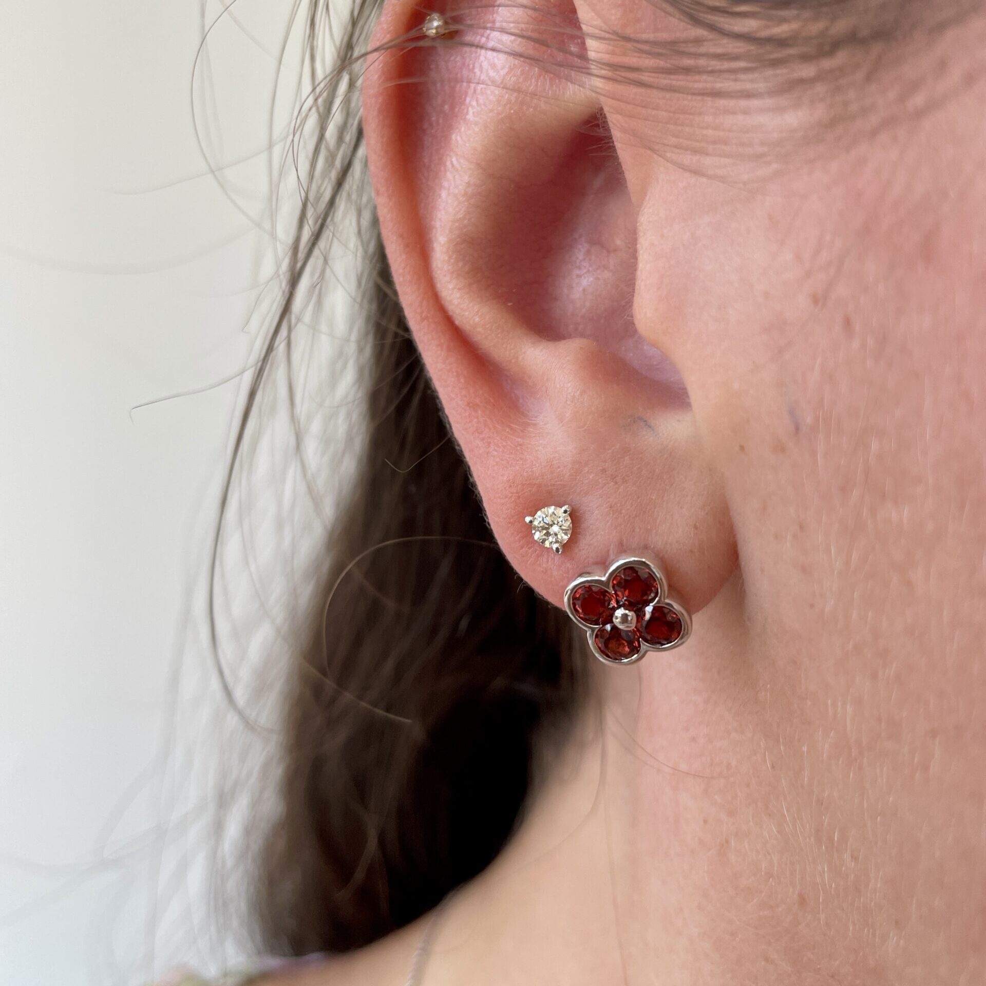 Sterling Silver Clover Gemstone Stud Earrings