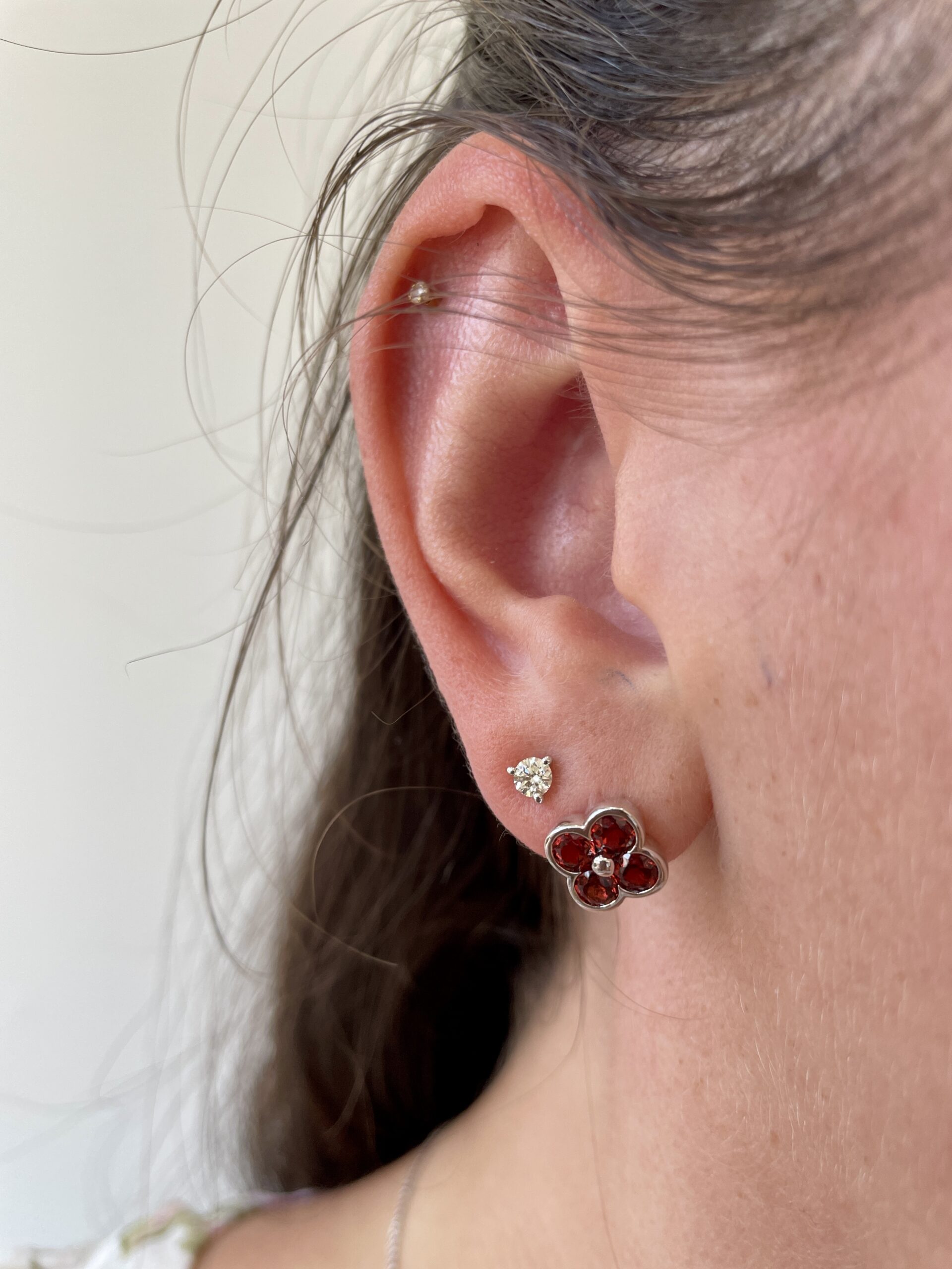 Sterling Silver Clover Gemstone Stud Earrings