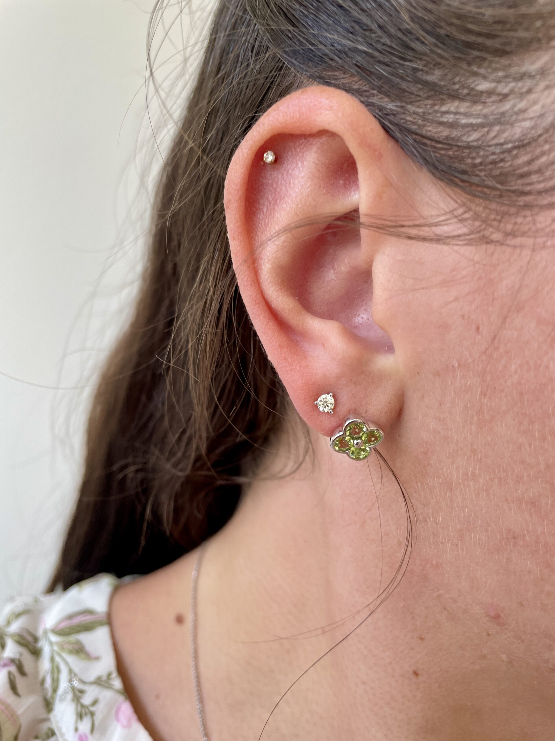 Sterling Silver Clover Gemstone Stud Earrings
