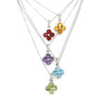 Sterling Silver Clover Gemstone Pendant Necklace