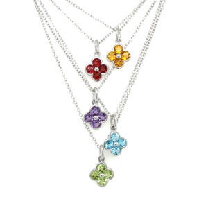 Sterling Silver Clover Gemstone Pendant Necklace