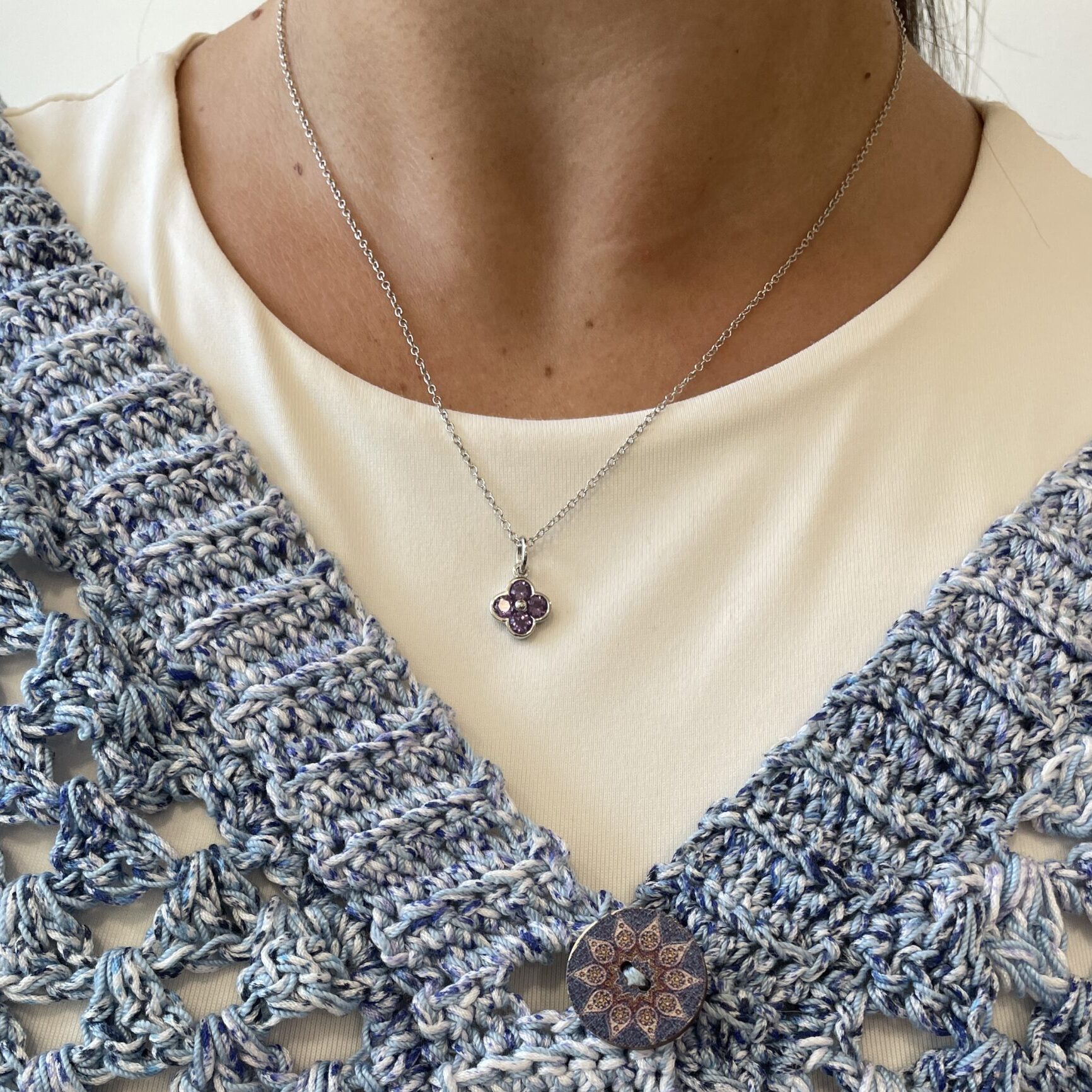 Sterling Silver Clover Gemstone Pendant Necklace