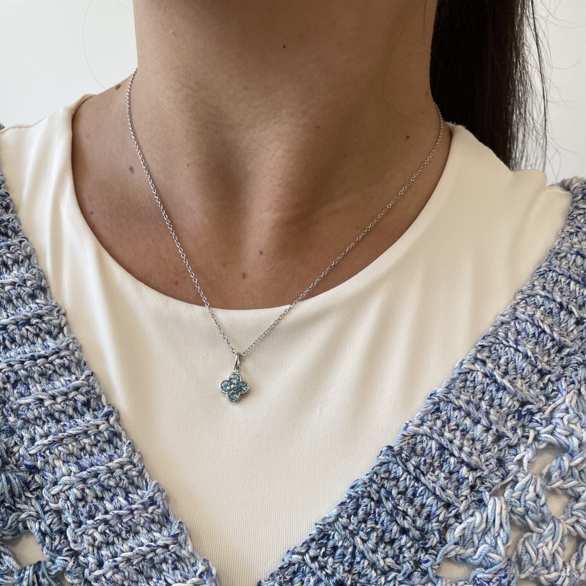 Sterling Silver Clover Gemstone Pendant Necklace